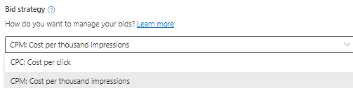 Snapshot of the options to manage a bid strategy.