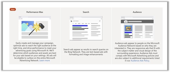 Campaign types in Microsoft Advertising.