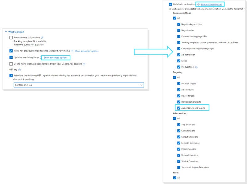 A screenshot for selecting which campaigns to import, and campaign settings.