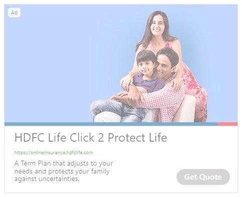 HDFC Life Multimedia Ad on the search engine results page