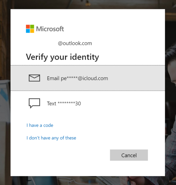 Product view of Microsoft Advertising account sign in verify identity tile.